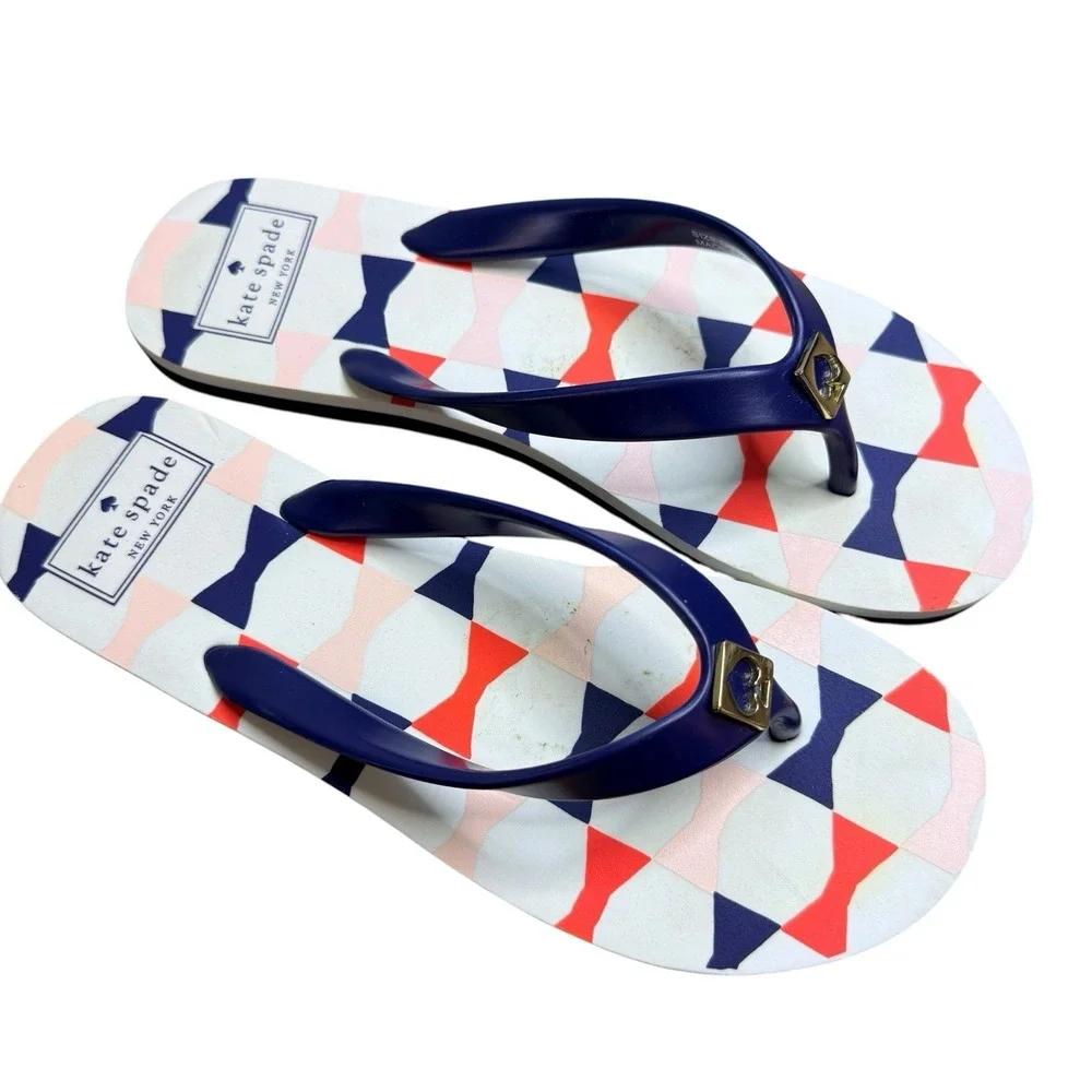 Kate Spade New York Women's Flip Flops Size 7 Blue Printed Thong Sandals